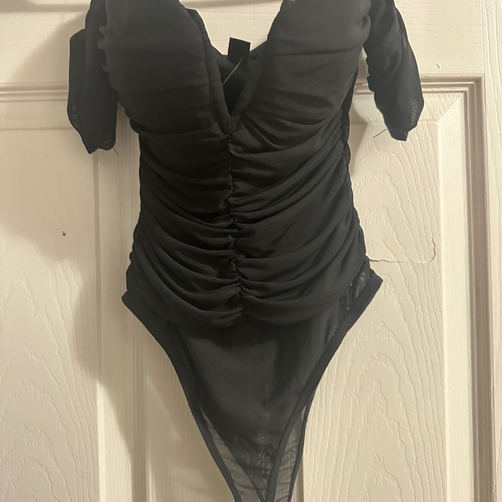 Black Ruched Bodysuit
